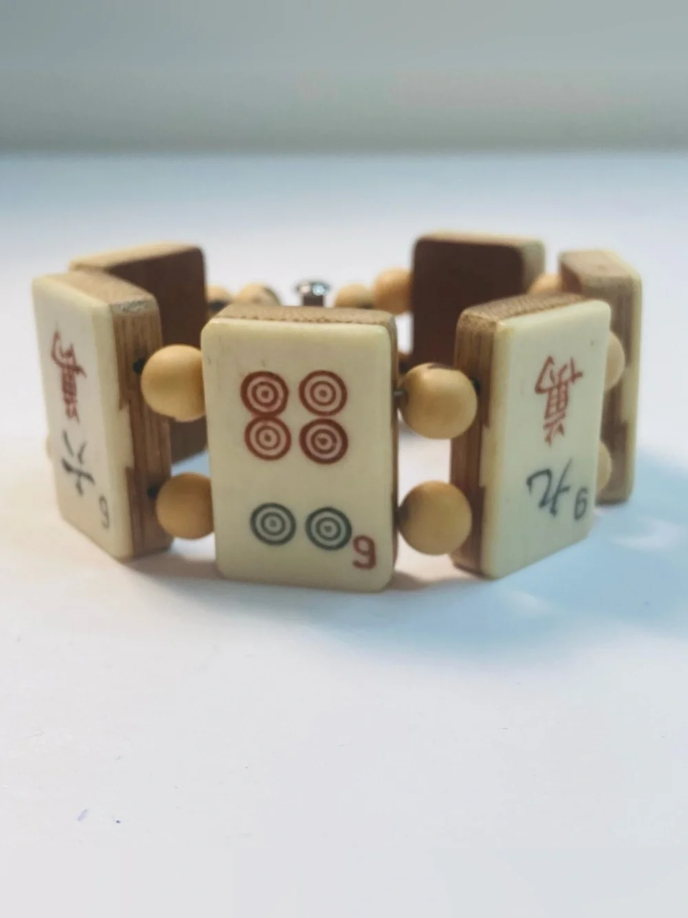 Vintage Mah Jong Bracelet, Two Tone Dovetail Tiles with Magnetic Slide Clasp